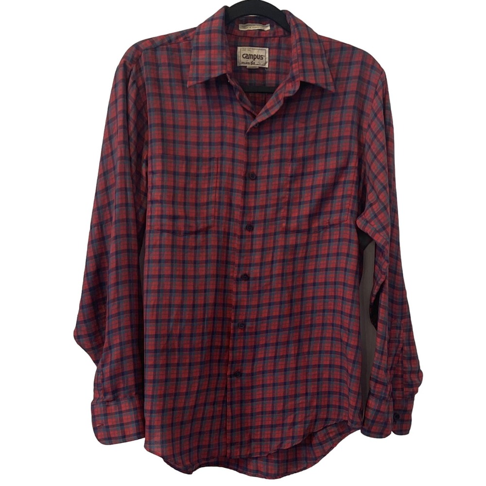 Vintage Campus Button Up Shirt size M medium 1990 Poly Cotton